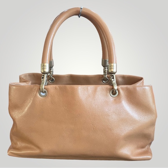 Vintage Chanel Tan Caviar Leather CC Tote - Picture 2 of 16